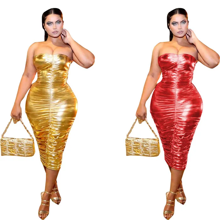 

M3050-2021 summer strapless solid color dress cascading ruffle bodycon long maxi dresses women