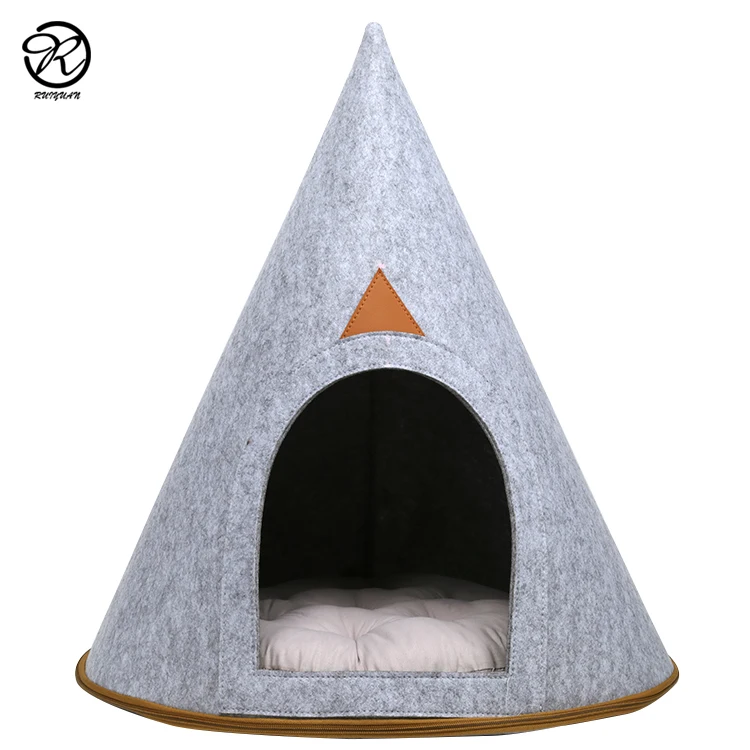 

Customized hill design Cat Houses Grey Felt Pet Cave Bed Light Grey Felt Pet Bed with Cushion