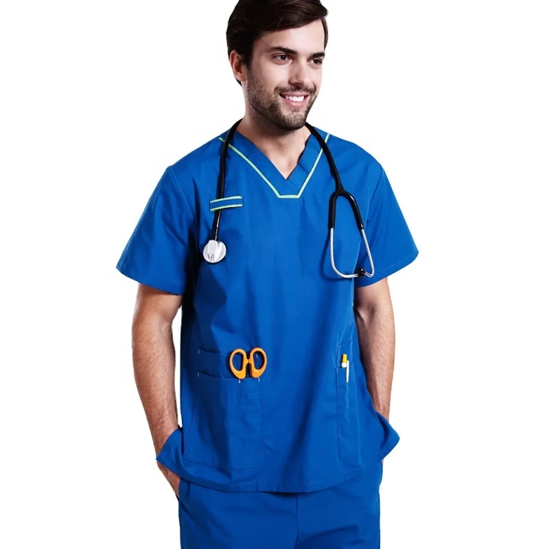 

Medical scrub vendors new design chlorine resistant quality V-Neck Short Sleeve Scrub Suit nurse accessories overalls for men, Navy blue green purple coffee