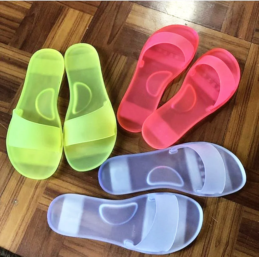 

Summer hot style transparent crystal sandals and slippers flat-heel flip-flop women's shoes, 5 colors