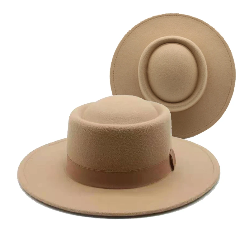 

2022 Fashion Women Ladies Winter Ribbon Wide Brim Formal Round Top Dome Fedora Sombrero Bucket Hats