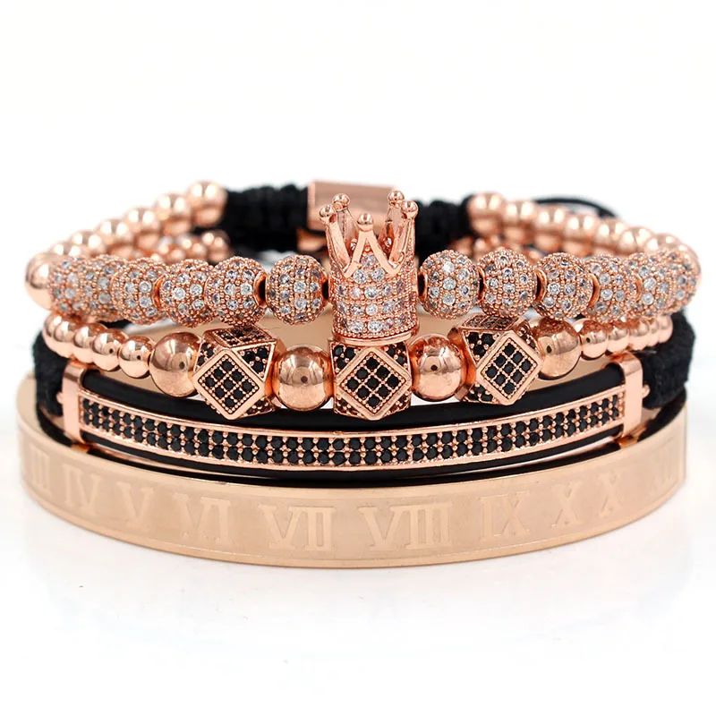 

Luxury Design Dubai Gold Plated Jewelry Bracelet Micro Pave Bracelet Crown Cubic Zirconia Imperial Man Charm Bracelets, Gold color