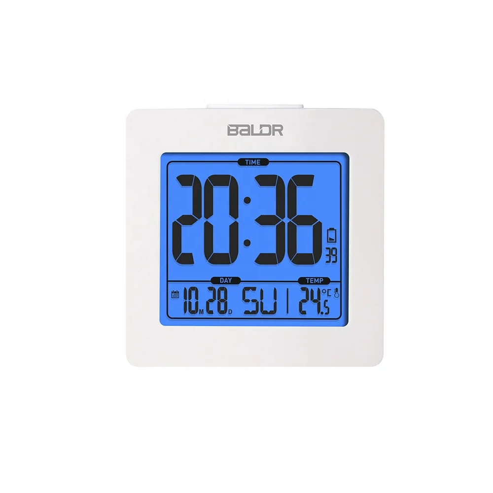 

BALDR B0114 Desk Clock Thermometer Digital Alarm Clock with Blue Backlight Portable Calendar Indoor Temperature Table Clock