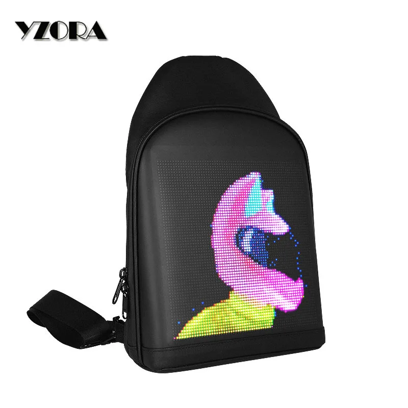 

Yzora fashion waterproof small black travel chest fanny pack crossbody sling bags for women and men with led full-color screen