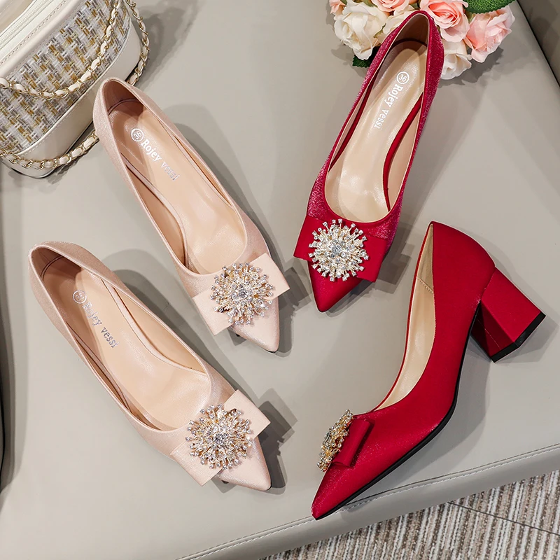 

Women Sexy Blossom Crystal Pump Heels Shoes New Pointed Toe Bridesmaid Bridal Shoes