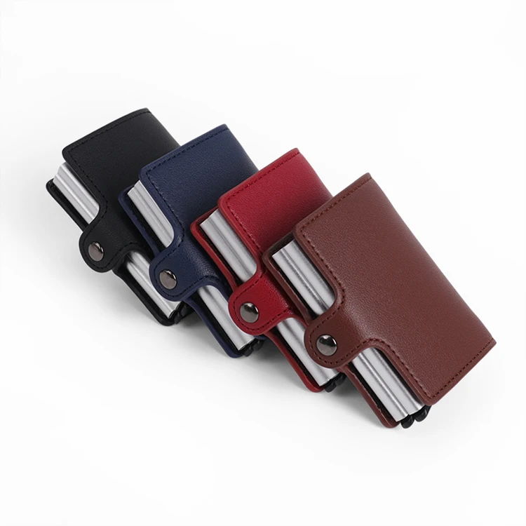 

Hot Sale RFID Blocking Sleeve Custom Aluminum Leather Auto Credit Card Holder Wallet