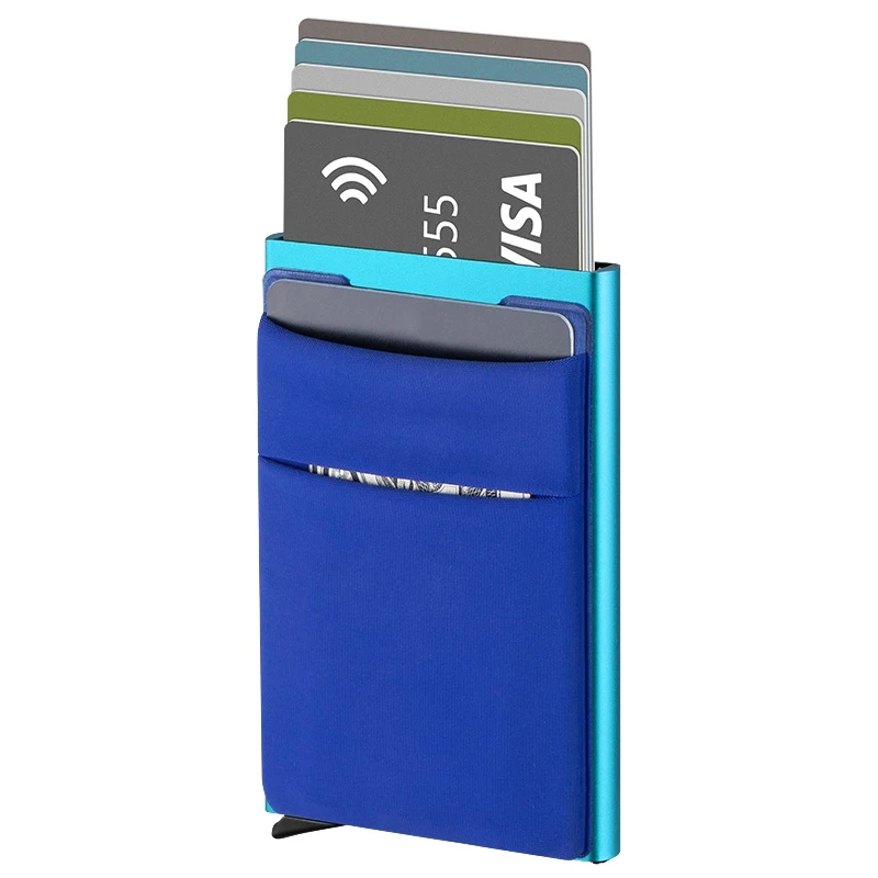 

Comfortable New Credit Card Holder Case Aluminum Money Clip Pop Up Crd Wallet, Black, blue