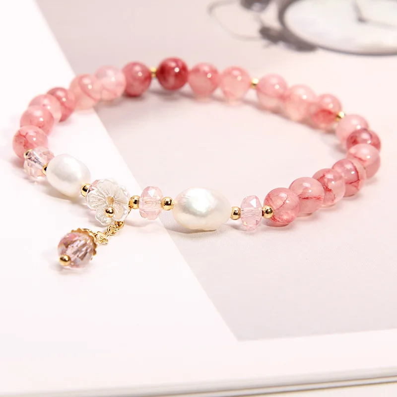 

Factory Direct Girls Women Jewelry Natural Garnet Crystal Pearl Beaded Bracelet, Picture shows