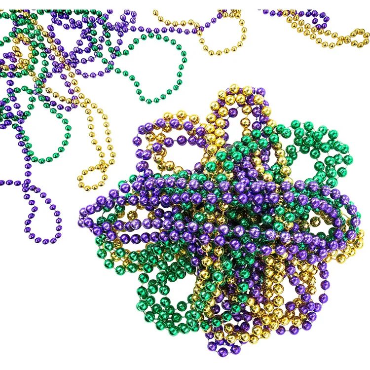 Cheap Price Mardi Gras Beads Bulk Purple Green Gold Beaded Necklace