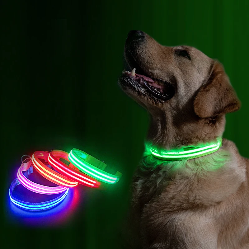 

Pet Led Double Fiber Optic Cat Dog Collar Waterproof Luminous Usb Rechargeable Nylon Flashing Dog Collar