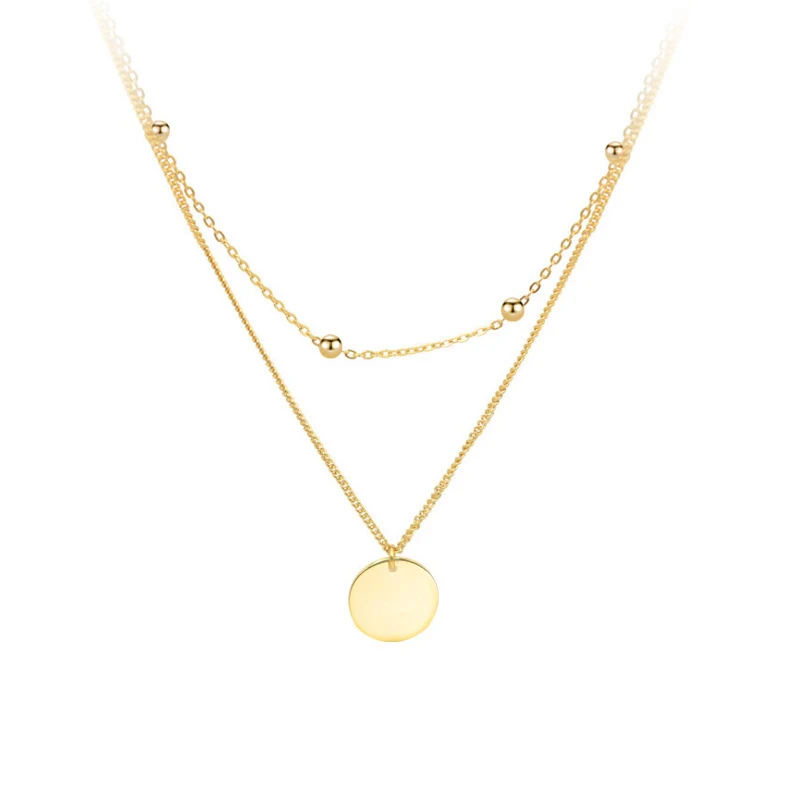 

Daidan Necklace Gold 18K Beads Chain Double Multi Layer Round Disc Choker Sterling Silver Necklace