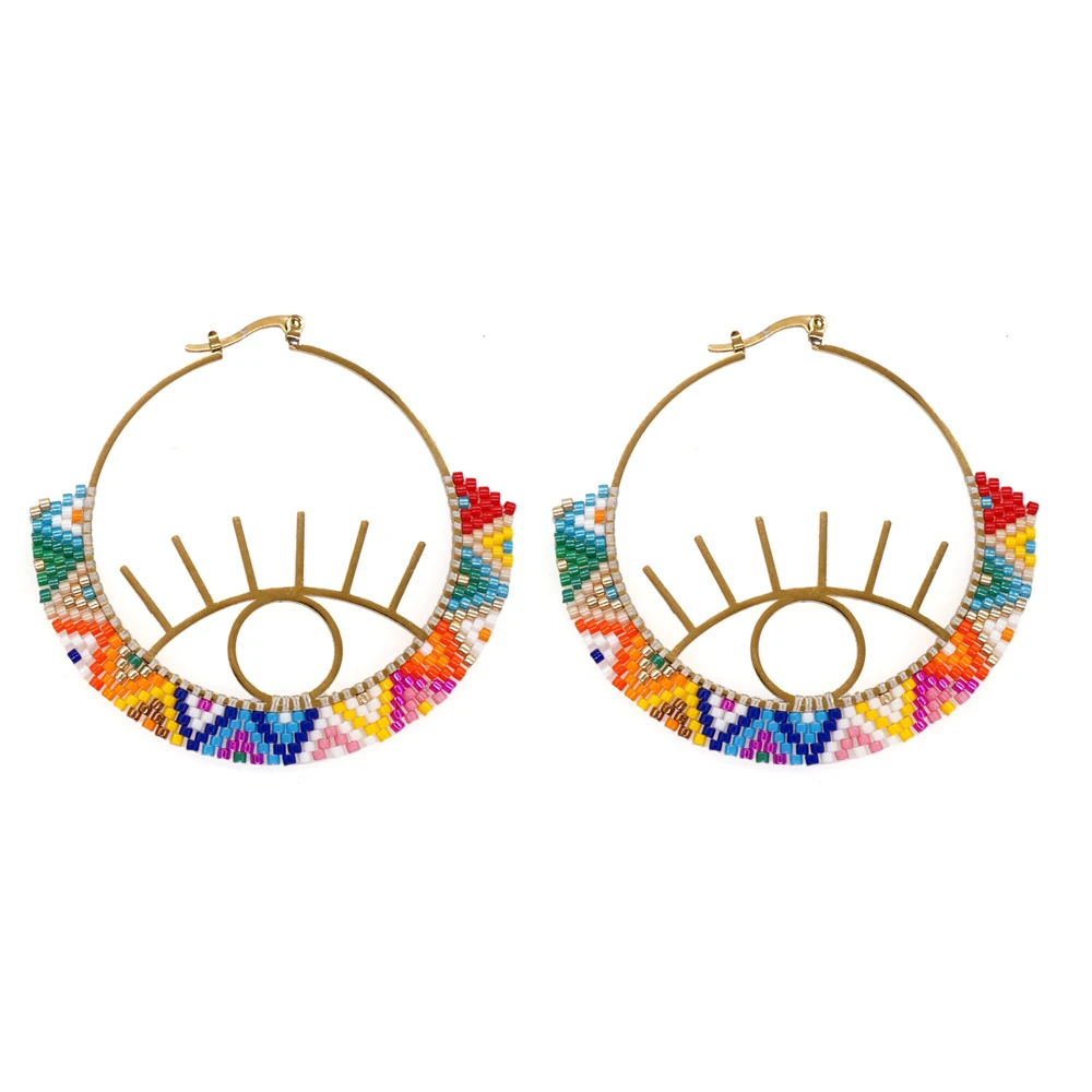 

Go2BoHo Stainless Steel Hoop Drop Earrings Miyuki Beads Woven Fashion Evil Eye Colorful Geometry Jewelry Dangle Earing for Women