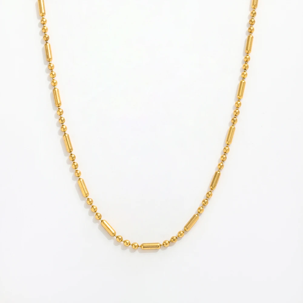 Joolim Jewelry 18K Gold Plated Little Beads Cylinder Mixed Chain Necklace Stainless Steel Jewelry Wholesale