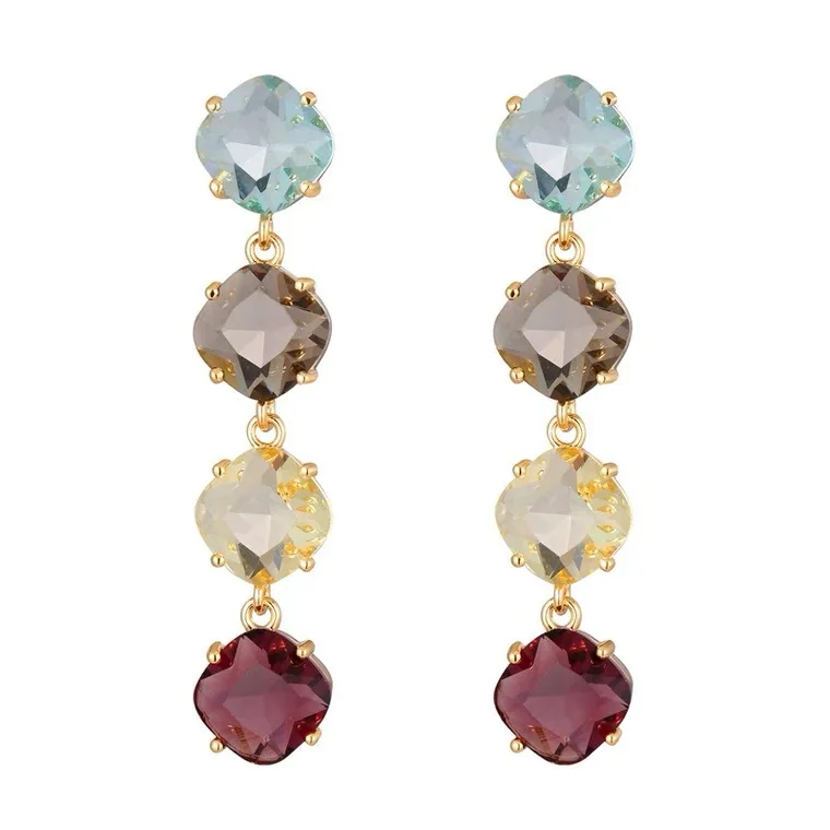 

Delicate 14K Gold Plated Colorful Gemstone Dangle Earrings Long Sparkling Rhinestone Crystal Geometric Tassel Vintage Earrings