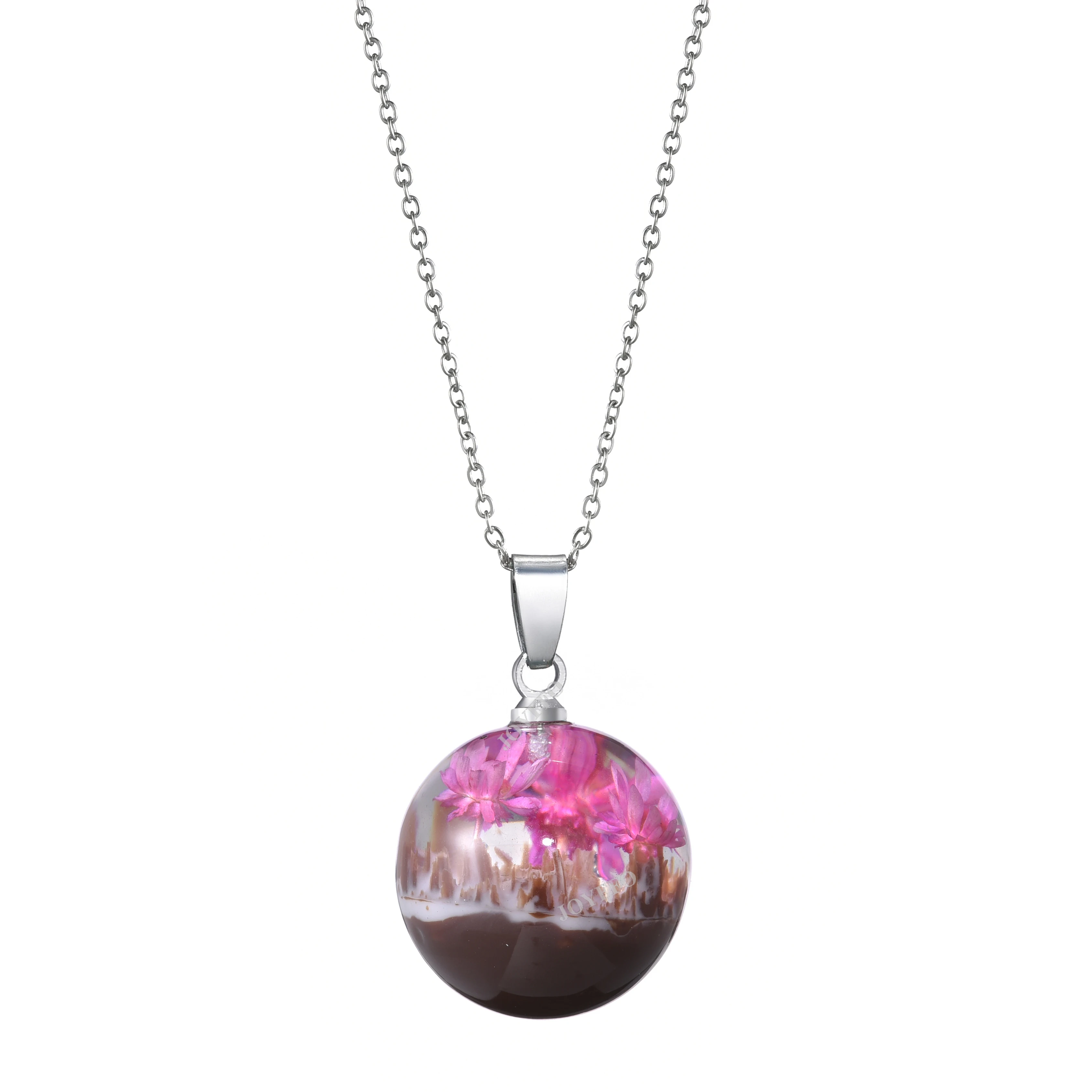 

2023 Japanese Korea Style Silver Chain Crystal Necklaces Real Pressed Dried Flower Round Pendant Gold Plated Resin Necklace