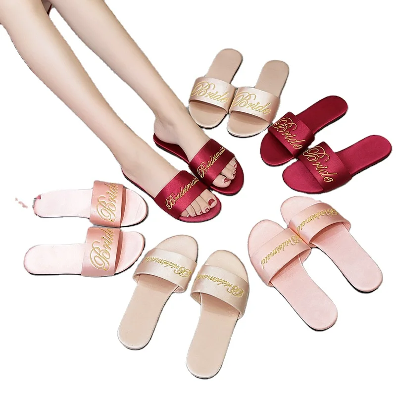 

Embroidery bridesmaid soft rubber material wedding ladies women's slippers