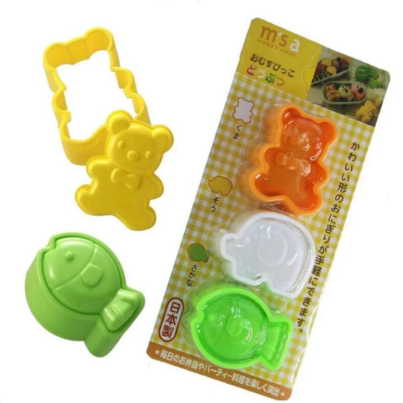 

Plastic Animal sushi mold DIY cute 3 pieces set of bear elephant fish mini Rice ball mold