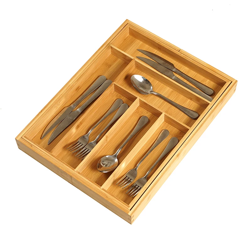 

Bamboo Expandable Cutlery Tray Drawer Organizer, Utensil Organizer Flatware Drawer Dividers Drawer Organizer Cutlery, Natural color