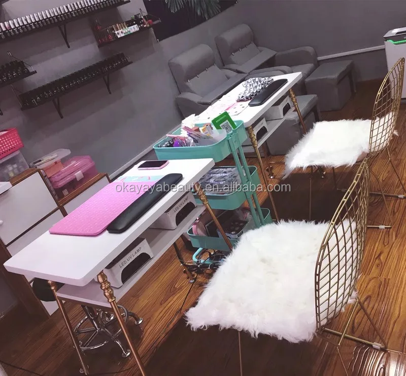 European Manicure Table Design Metal Nail Table And Chair Set Pink Nail