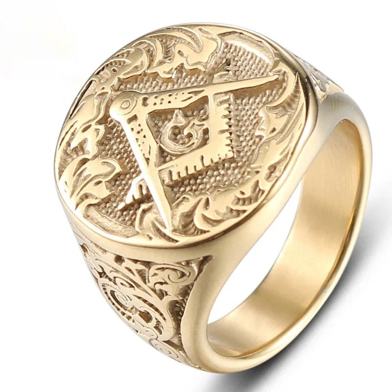 

Vintage Freemason Stainless Steel Gold Plated Customized Jewelry Masonic Rings