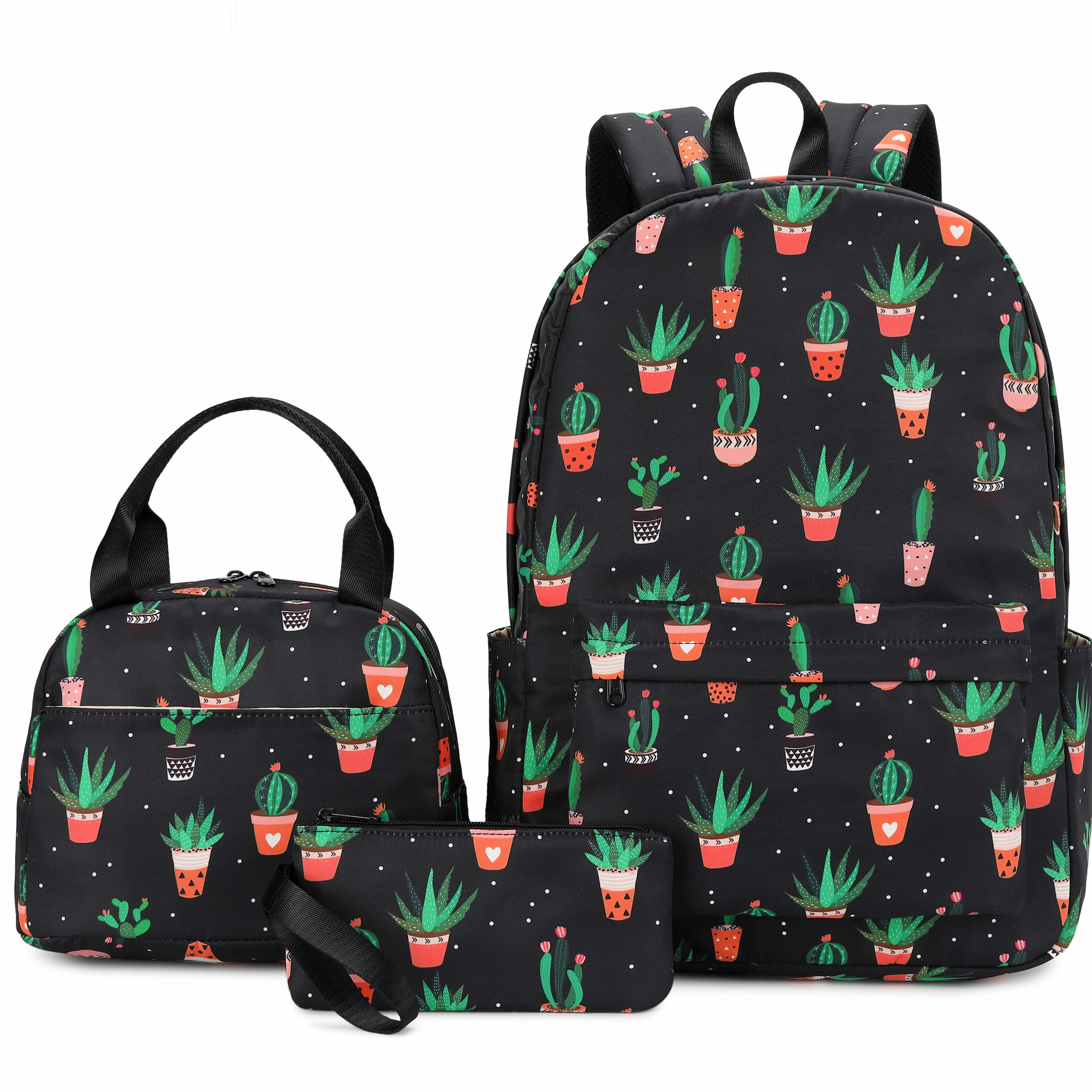 

Customizable 3 in 1 cartoon Cactus shoulder backpack lunch bag pencil bag School Bags, Gradient colours