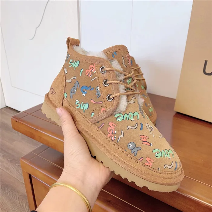 
Wholesale children new genuine sheepskin snow boots kids classic shoes winter printed words wool fur boots for toddlers 