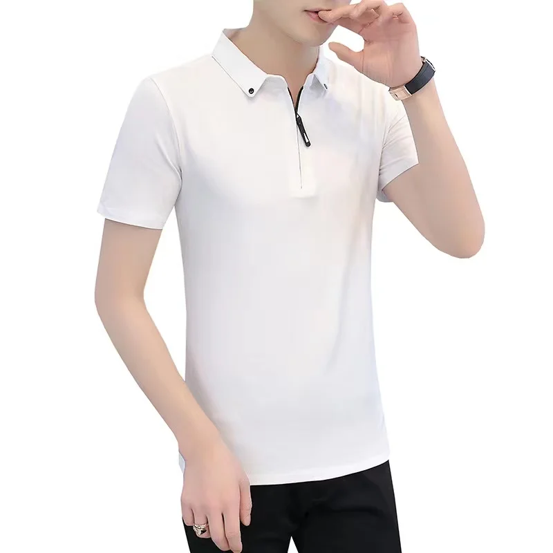 

Summer short sleeved poloshirt men's ice silk stand collar solid color trend leisure versatile ice feeling polo shirt