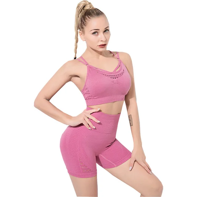 

Yoga Set Outfit for Women Gym Clothes Seamless 2 Piece Workout Gym Running High Waist Leggings Yoga Shorts with Sport Bra Set, 6 colors for choose