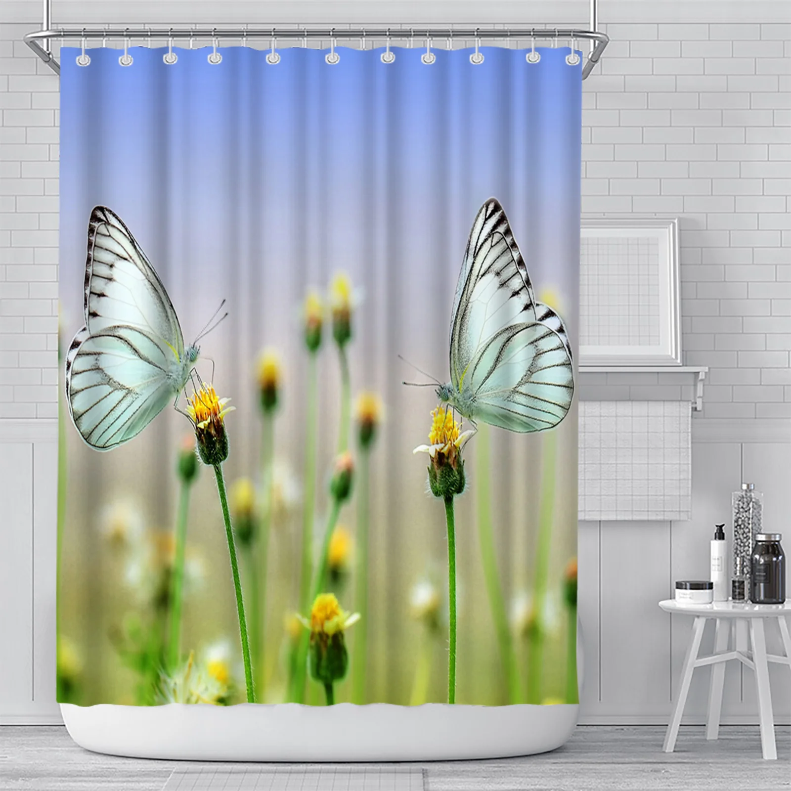 

Factory Wholesale Custom Design Fancy Butterfly Floral Picture Washroom Bathroom Shower Curtain, Customized color