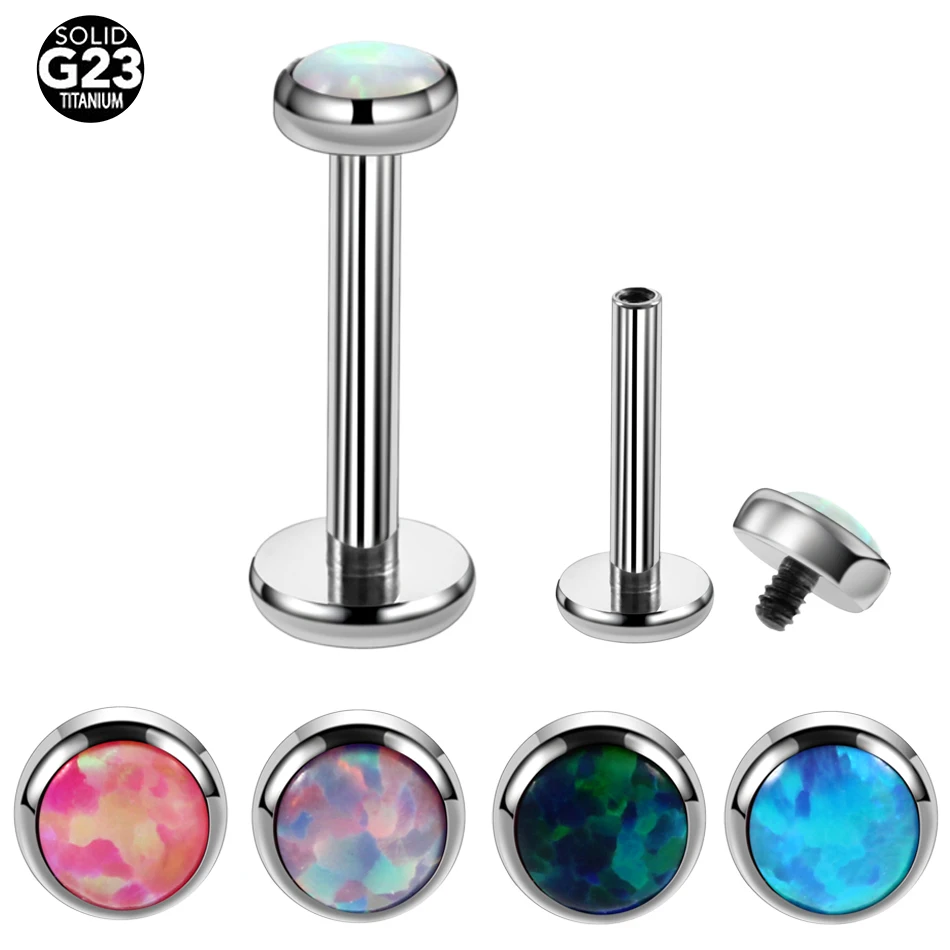 

G23 Titanium Opal Lip Piercings Internal Thread Labret Studs Tragus Piercing Labret Rings 16G Body Jewelry, Opal colors