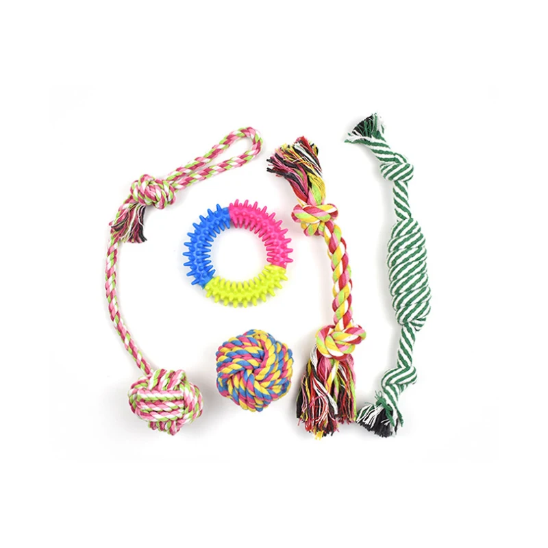 

High Quality Pet Dog Training Interactive Teeth Cleaning Chew Cotton Rope Toy Set, Blue/yellow/green