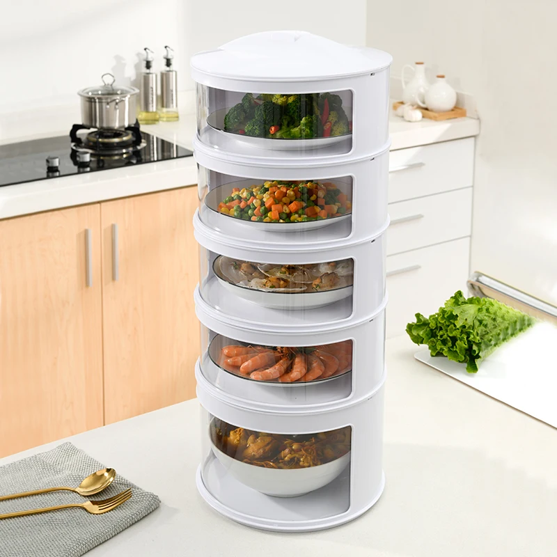 

Kitchen storage dining table multilayer plastic container dish cover thick thermal insulated microwave food cover, White