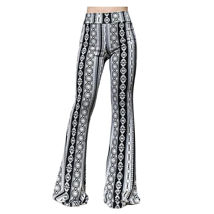 

women's boho print high waist wide leg long bell bottom yoga flare pants, Customized colors