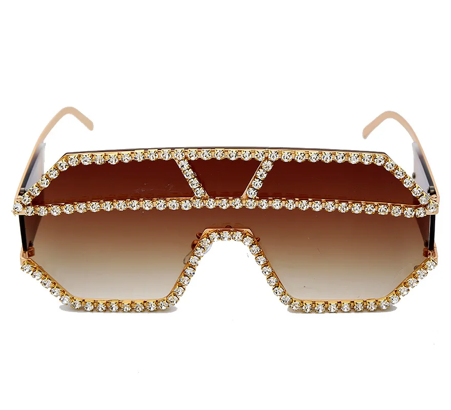 

Luxury Vintage Diamond Women Sunglasses One-Piece Square Rhinestone Oversized Metal Sunglasses 2021