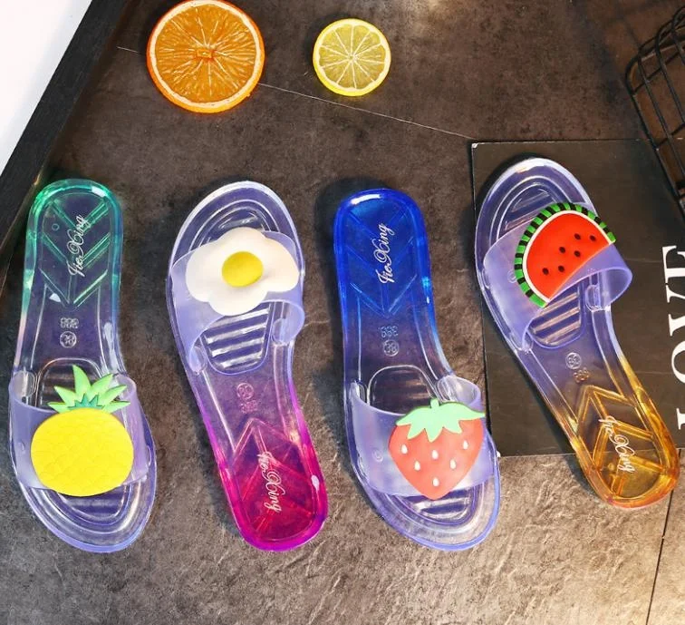 

2019 transparent pvc jelly fruit multiple color women flip flops slide sandals for women and ladies flat beach slippers summer