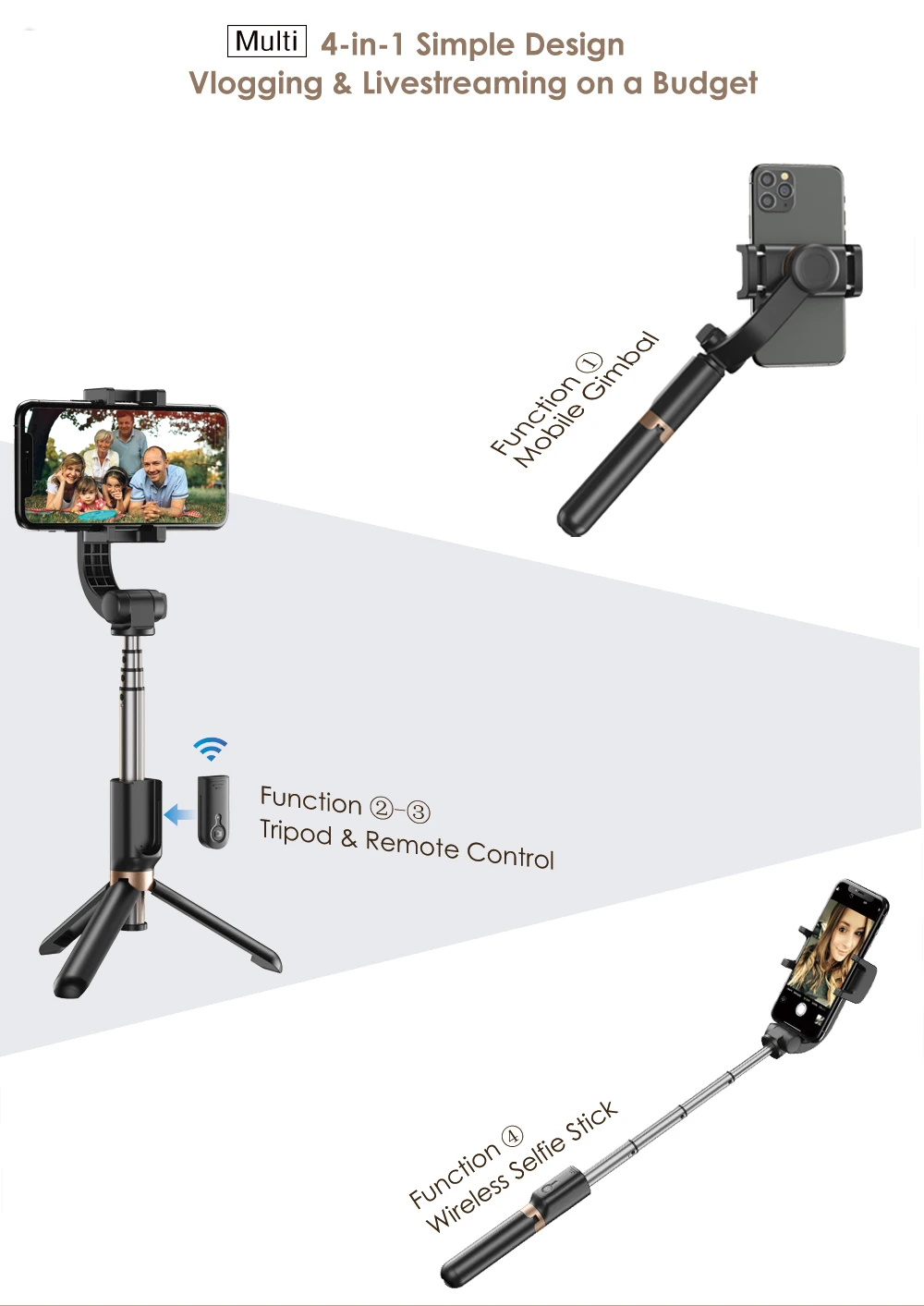 APEXEL 2020 New design handheld single axis mobile gimbal stabilizer,vlogging kit selfie stick tripod gimbal for smartphone