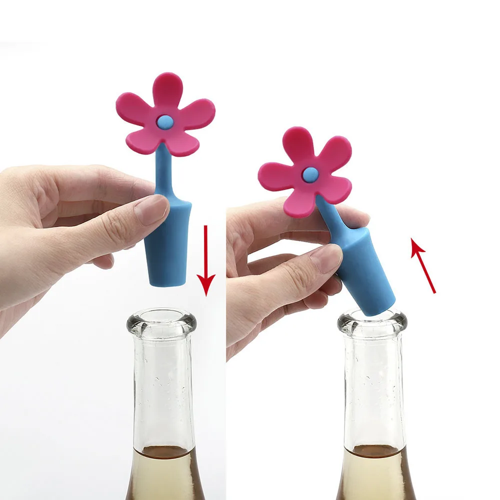 

IN STOCK Custom Wine Accessories Silicone Corks Reusable Flower Shape Silicone Champagne Bottle Wine Stopper, Blue,pink,blue