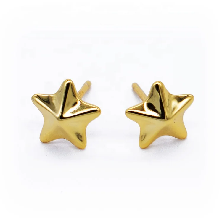 

Trendy 925 sterling silver 14K gold plated cute design korea simple small star stud earrings for women