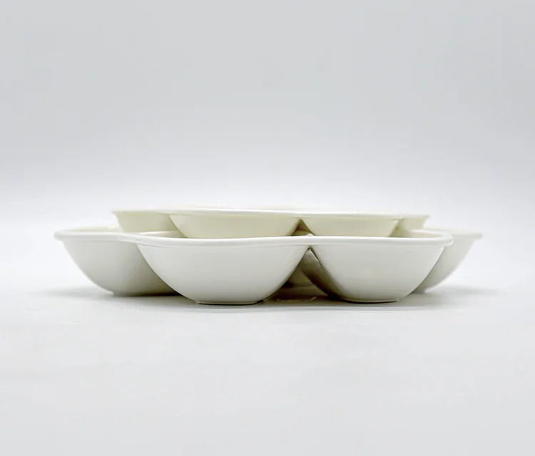 Fine dining restaurant porcelain dishes ceramic white 6 compartment dinner plates set for buffet