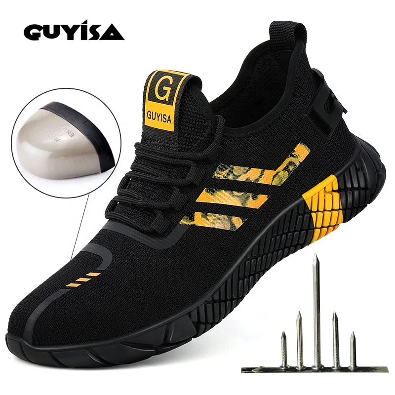 

GUYISA Delivery fast brand name safety shoes are indestructible CE EU certified anti smashing safety shoes, Black