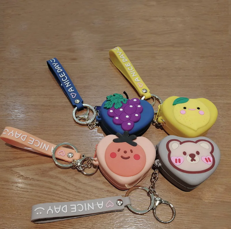 

Free shipping summer Portable fruit Keychain Coin Purse key holder Card Wallet Key chain storage wallet bag, Colorful