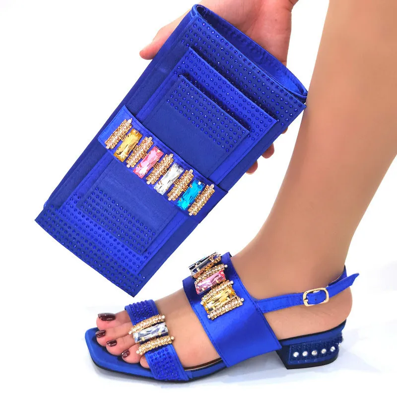 

Deep blue stones crystal low heel women shoes and matching bag set for big party, Deep blue,gold,green,peach,purple,silver,blue,wine