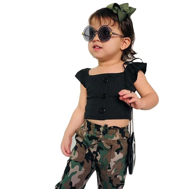 

Fashion Soft And Comfortable Camouflage Canvas Casual Kids Girls Summer Outfits Clothing Sets