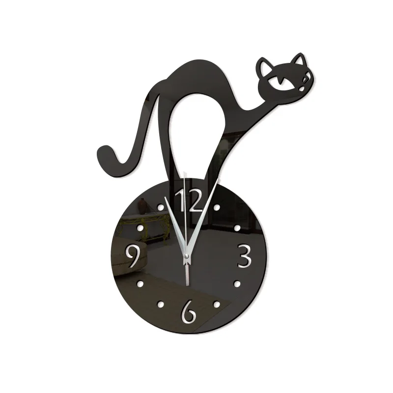 

Acrylic Wall Clock 3d Home Decor Stickers Children's Room Clock Cartoon Cat Enchanting Kitten Mirror Wall Clock Wall Stickers, As photo