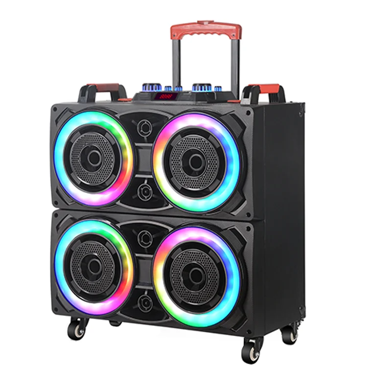 

ndr-8888 New Trolley BT Speaker Double Horn 60w 4*8 inch bass wooden-plastic dual Wireless microphones Big Rod Speaker