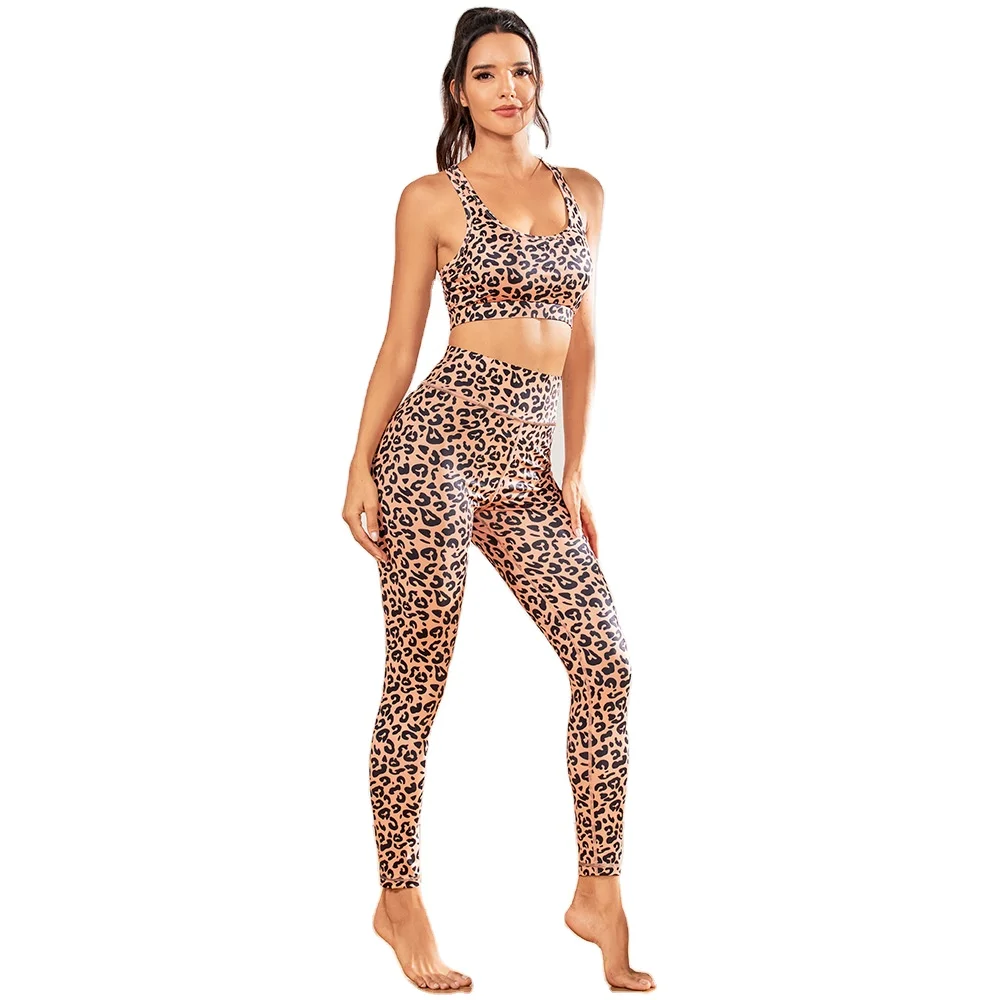 

DJ045 Leopard Print 2 piece women's yoga sets sports bra and leggings