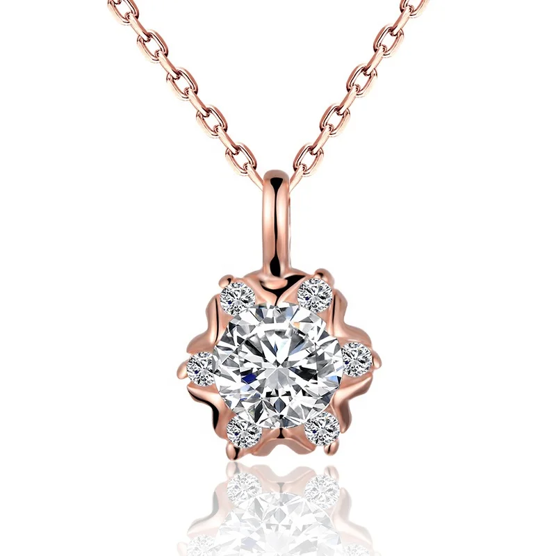 2020 zircon personalized korean fashion 925 sterling silver dainty gold plated pendant jewelry flower necklace for women