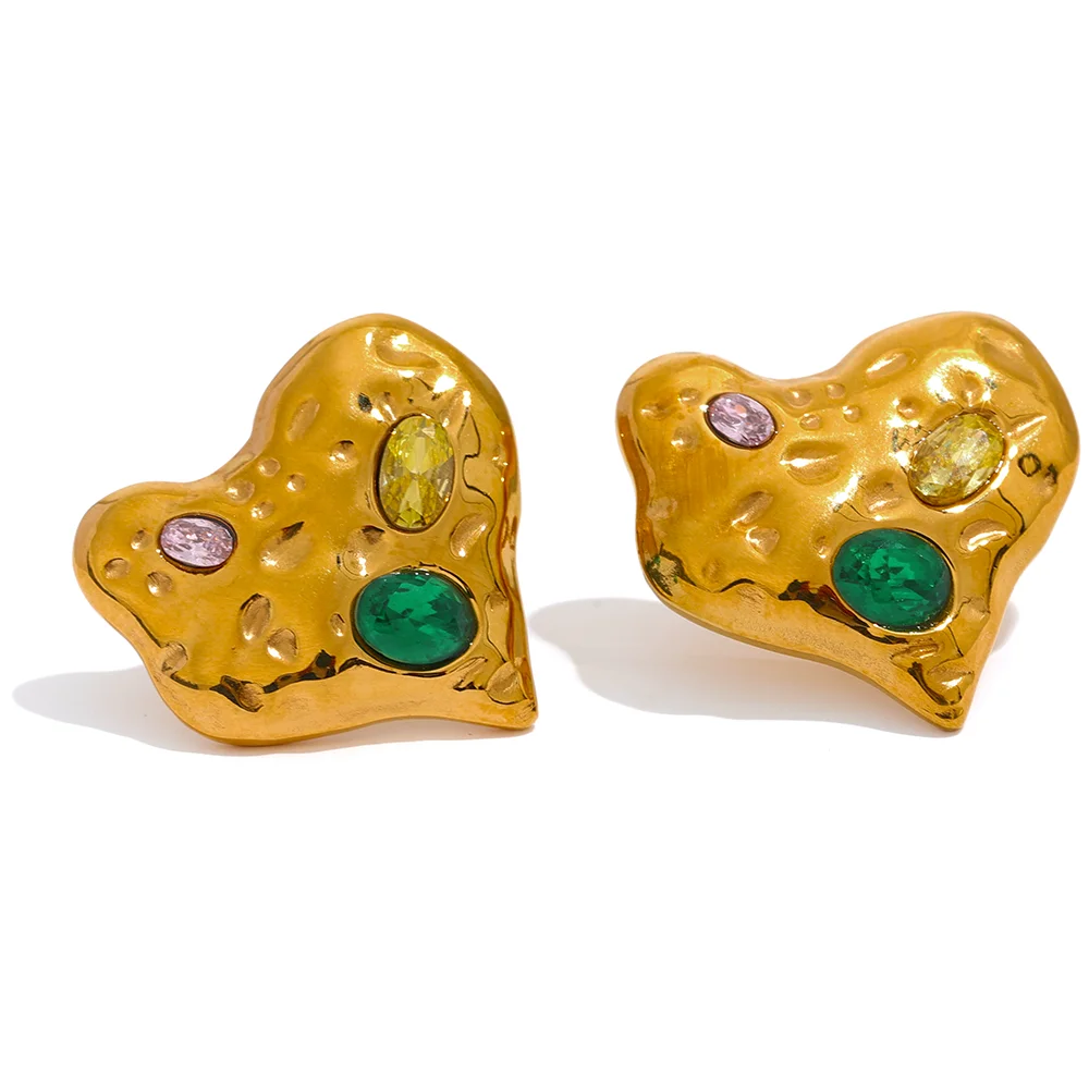 

JINYOU 2088 Exquisite Cubic Zirconia Stainless Steel Heart Stud Earrings High Quality Gold Color Texture Stylish Jewelry