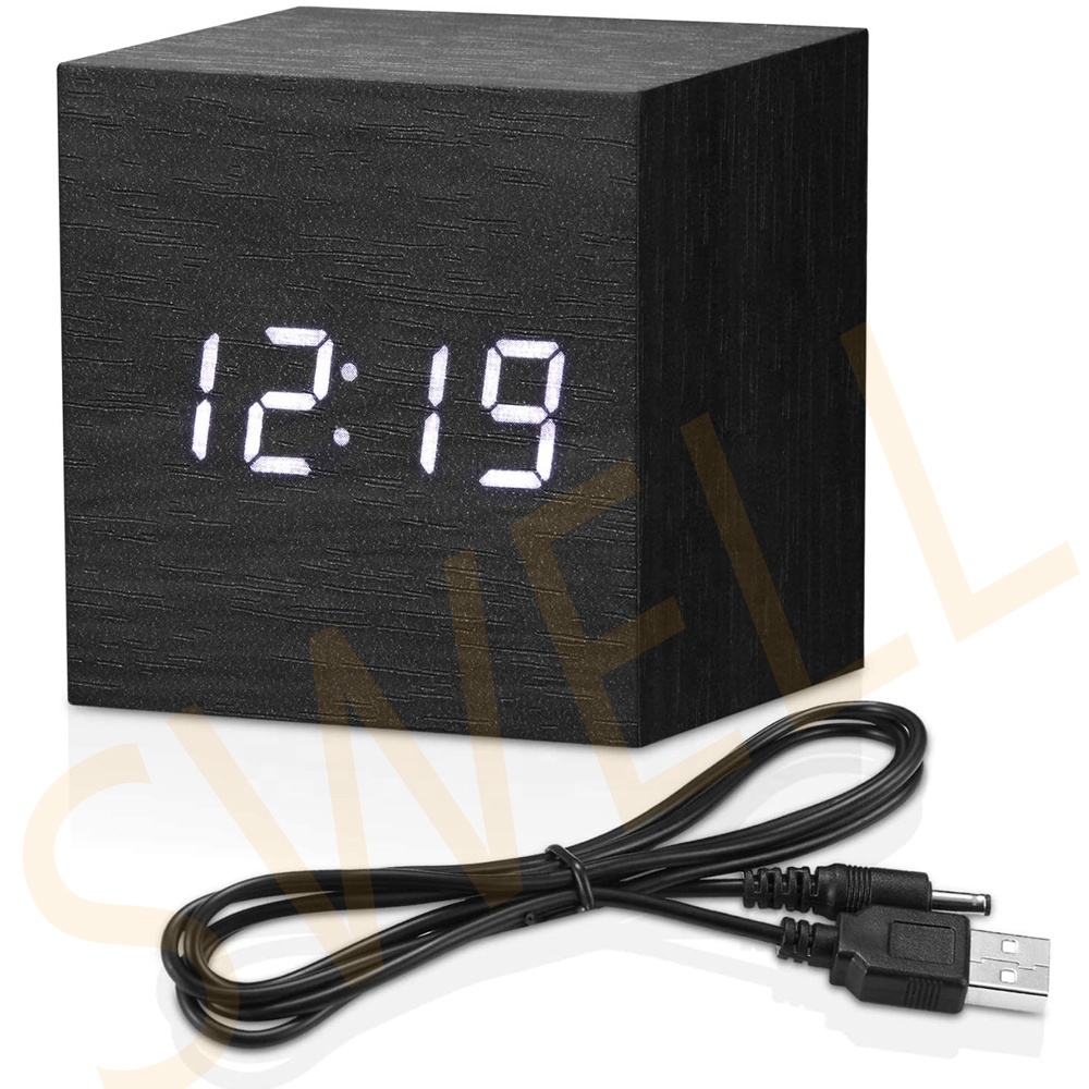 

Wholesale Calendar Sound Control Qi Cheap Wake Up Light Clocks Alarm Led Digital Wooden Clock, Customized color