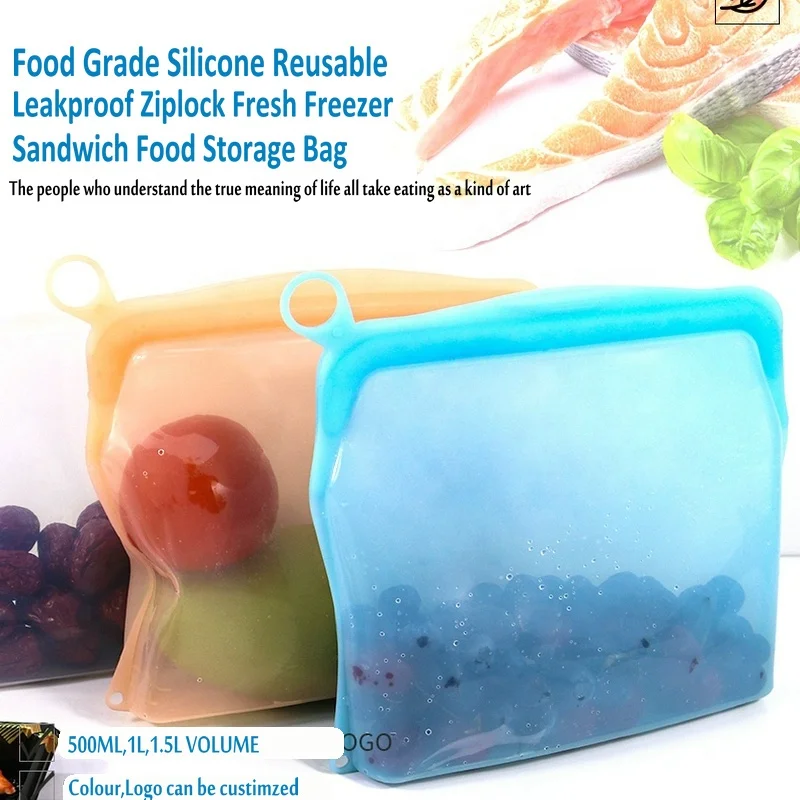 

100% Silicone Food Grade Reusable Leakproof Fresh Freezer Sandwich Food Storage Bag